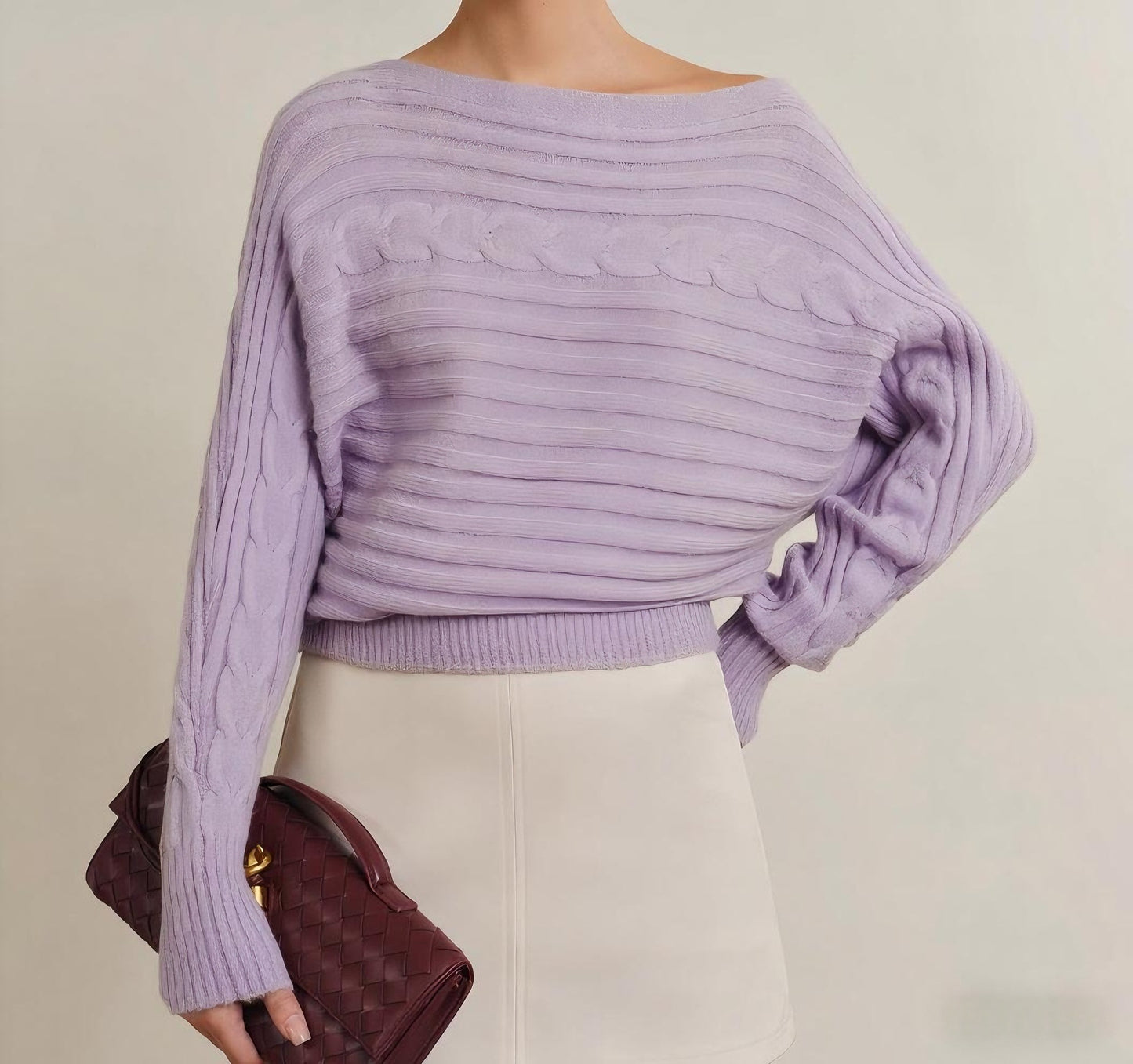 Damen Hübscher, lässiger Strickpullover mit breiten Ärmeln Fudus