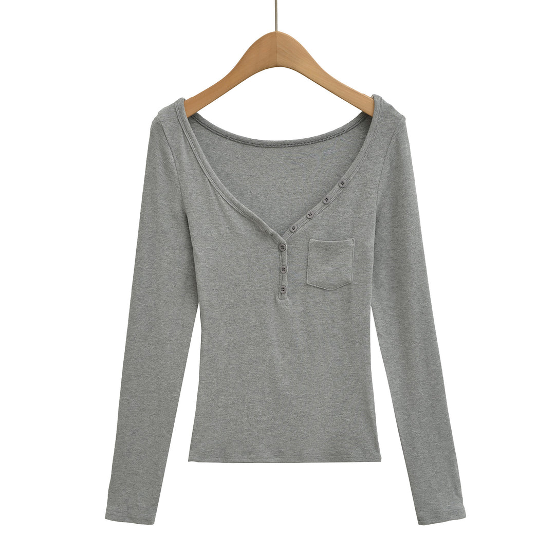 Damen langärmeliges Henley-Shirt Fudus