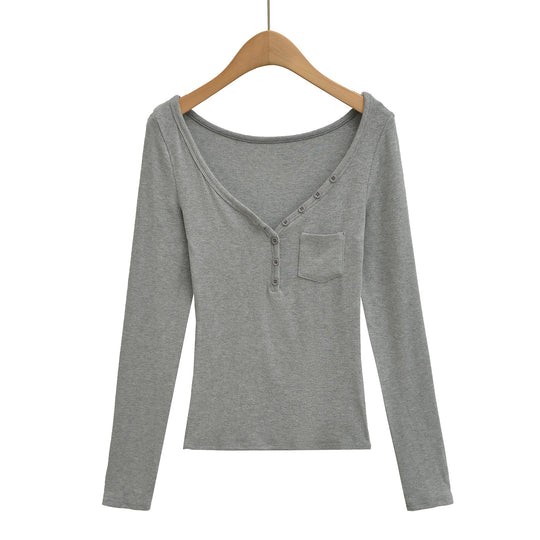 Damen langärmeliges Henley-Shirt Fudus