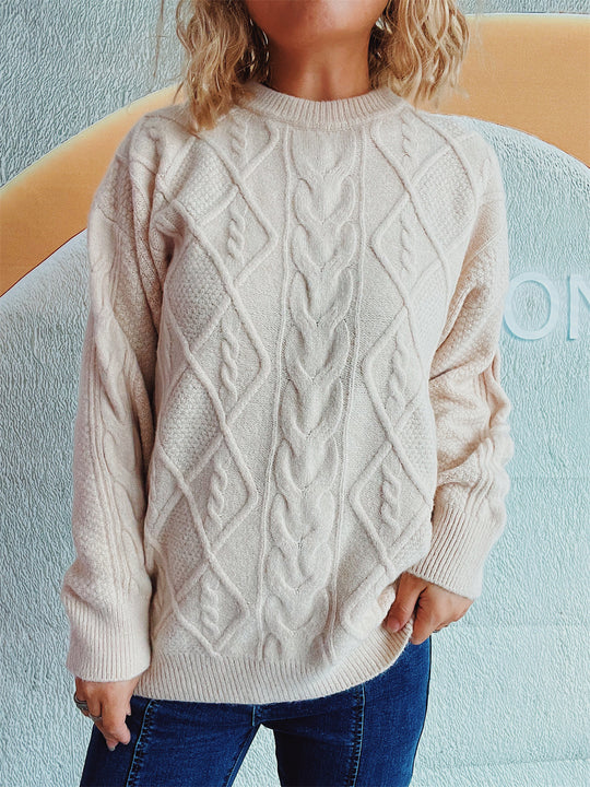 Damen Grobstrickpullover mit elegantem Zopfdesign und lässigem Schnitt Fudus