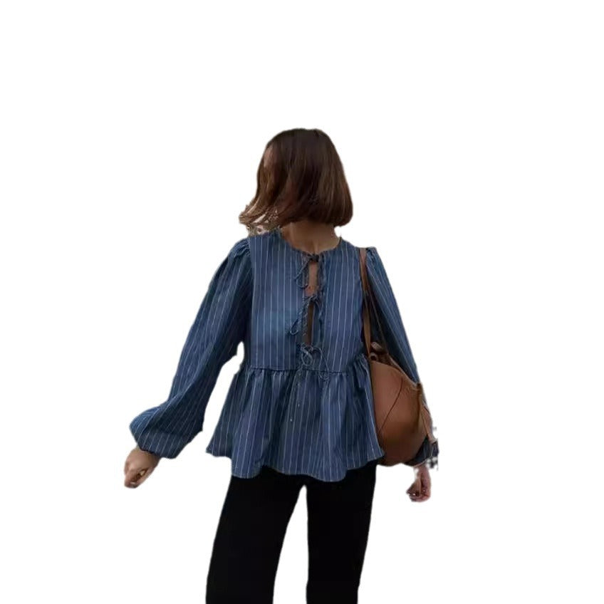 Damen lässige Bluse mit Volant und Rüschen Fudus