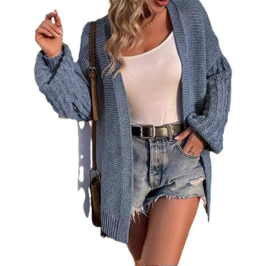 Damen Grobstrickjacke mit offenem Schnitt und dekorativen Zopfmustern Fudus