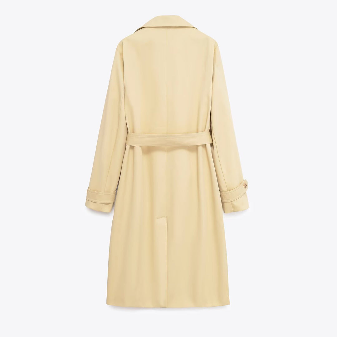 Damen klassischer Trenchcoat mit doppelt-knopf und Taillengürtel Fudus