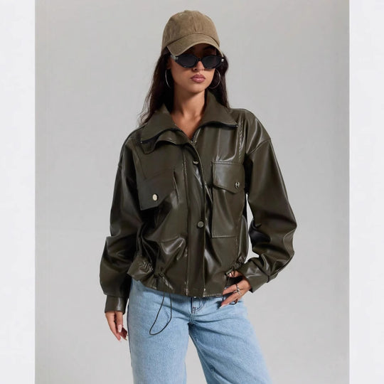 Damen lässige Oversized-Jacke mit großen Taschen Fudus
