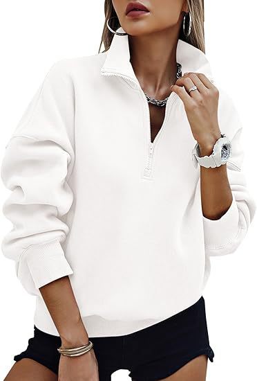 Damen Kapuzensweatshirt mit kurzem Reißverschluss und überschnittenen Schultern Fudus