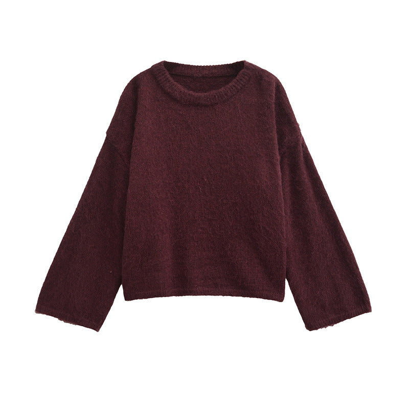 Damen Grobstrickpullover mit lässigem Schnitt und weitem Rundhalsausschnitt Fudus