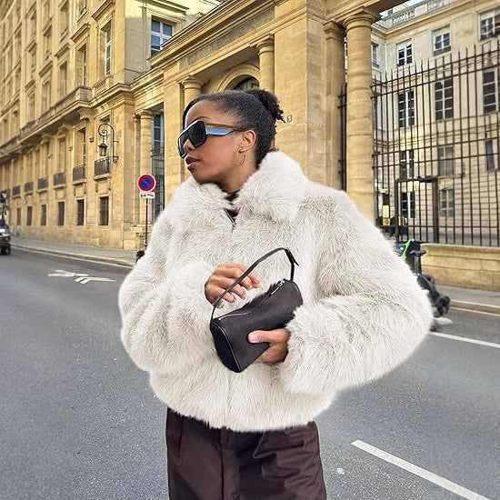 Damen Kuschelige Oversized Kunstfelljacke Fudus