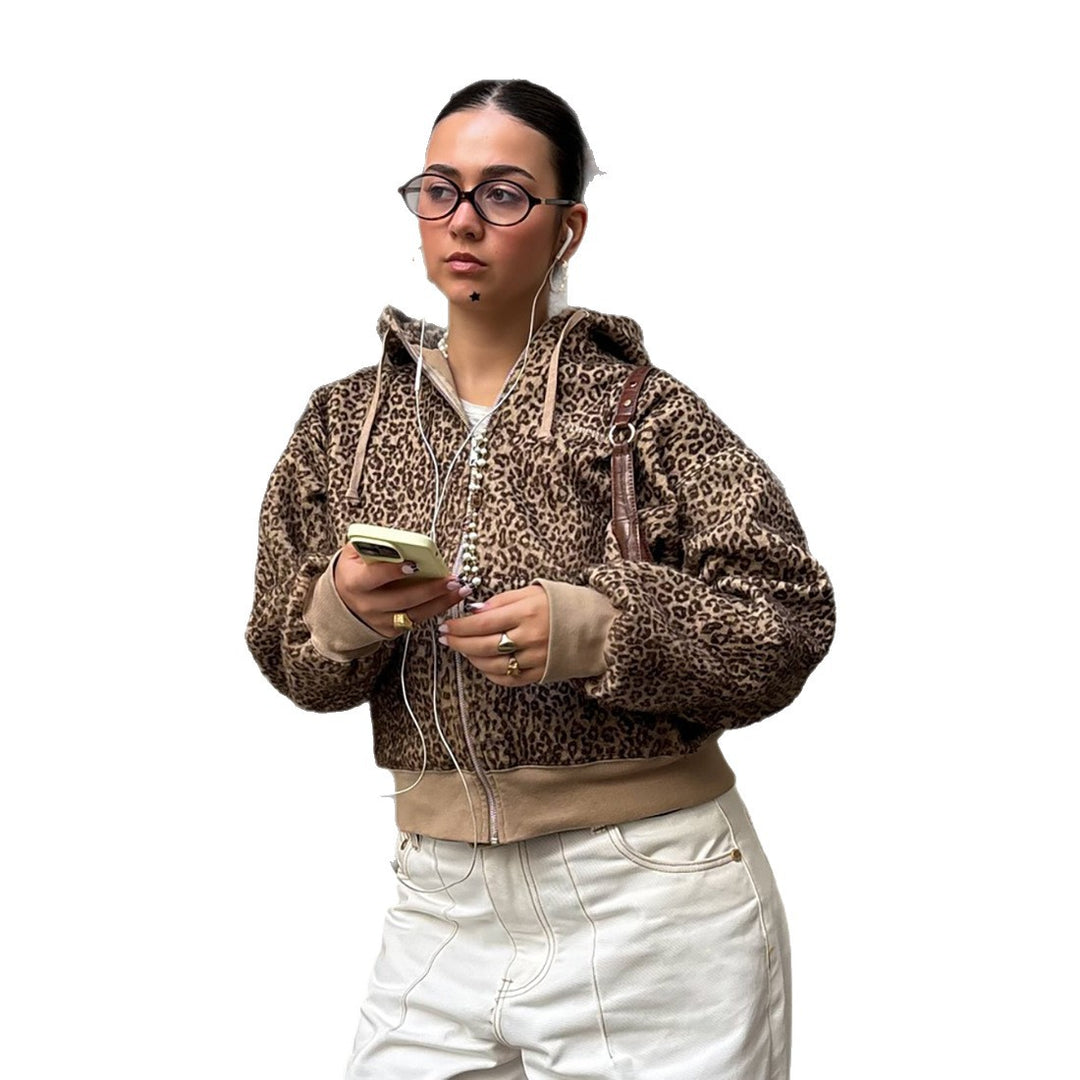 Damen kuschelige Kapuzenjacke mit tierischem Muster Fudus