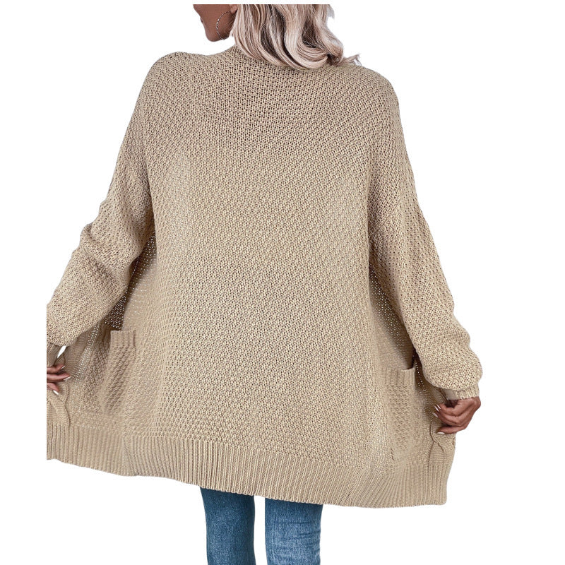 Damen Grobstrickjacke mit offener Front und tiefen Taschen Fudus