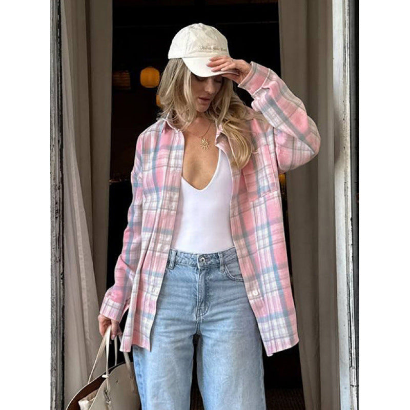 Damen Karierte Baumwollbluse Fudus