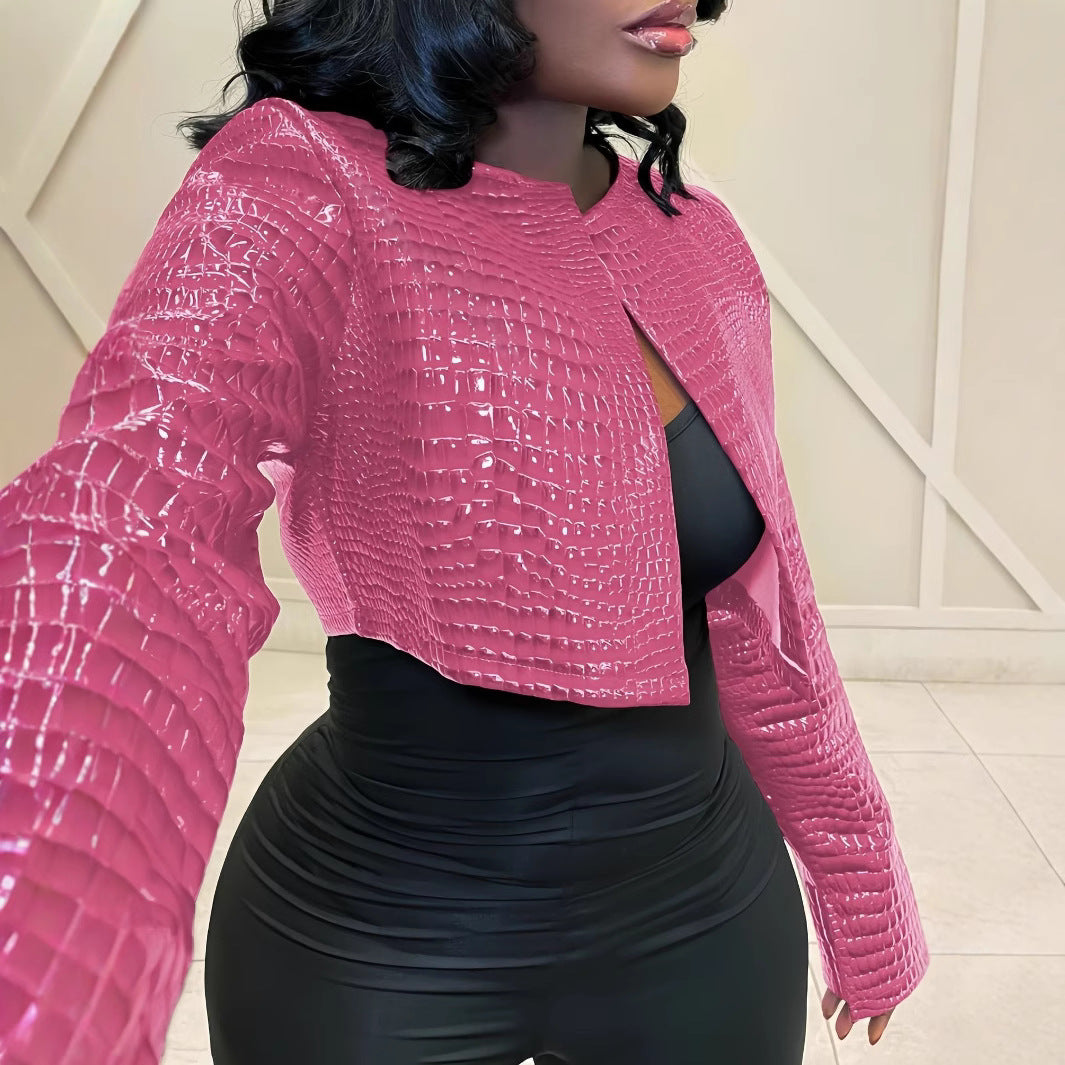 Damen Kunstlederjacke im modernen Krokodil-Design Fudus