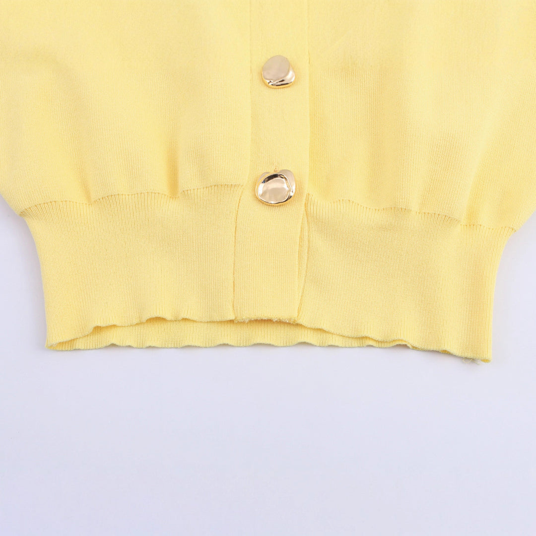 Damen lässige Strickjacke mit Ballonärmeln und eleganten Knopfdetails Fudus