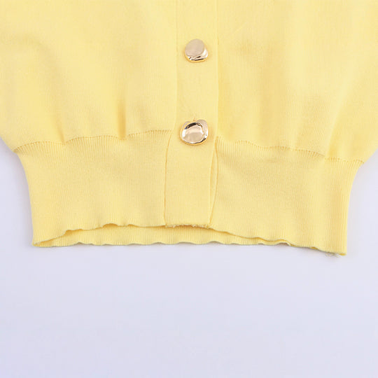 Damen lässige Strickjacke mit Ballonärmeln und eleganten Knopfdetails Fudus