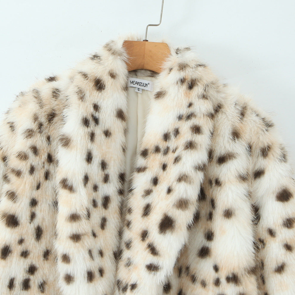 Damen Kunstfellmantel mit elegantem Leopardenmuster Fudus