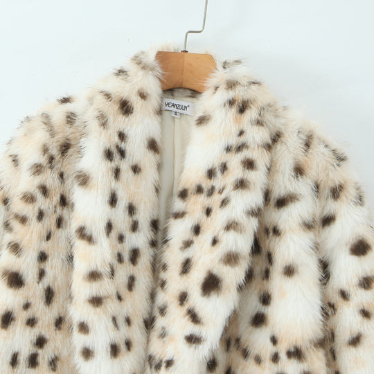 Damen Kunstfellmantel mit elegantem Leopardenmuster Fudus