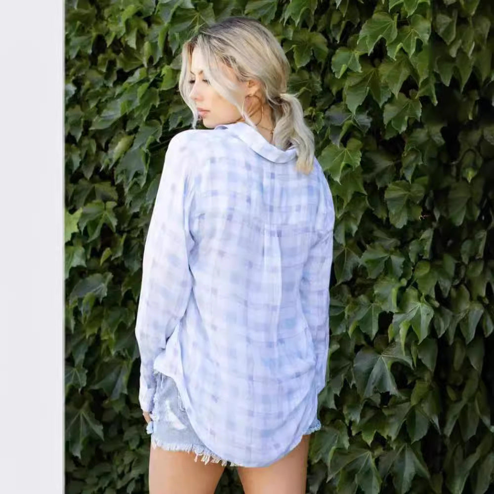 Damen Langärmlige Karo-Bluse Fudus