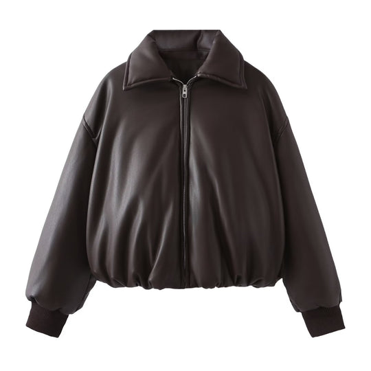 Damen Lässig geschnittene Kunstlederjacke mit komfortablem Bündchen Fudus