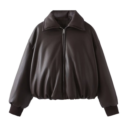 Damen Lässig geschnittene Kunstlederjacke mit komfortablem Bündchen Fudus