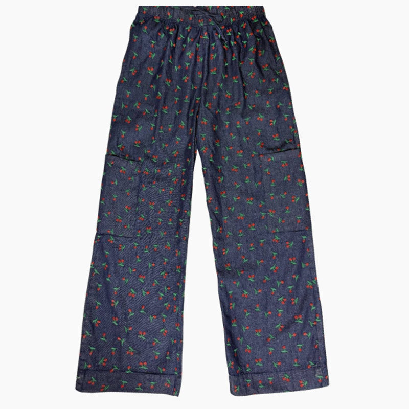 Damen lässige Blumenprint-Longpants mit elastischem Bund und seitlichen Taschen Fudus