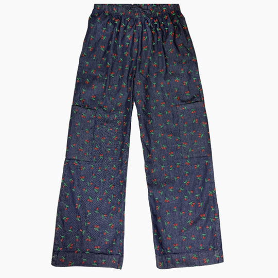 Damen lässige Blumenprint-Longpants mit elastischem Bund und seitlichen Taschen Fudus