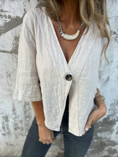 Damen Leichtes Leinenblazer mit kurzer Arm Fudus