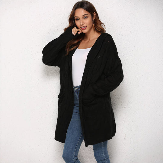 Damen Grobstrick-Kapuzenmantel Fudus