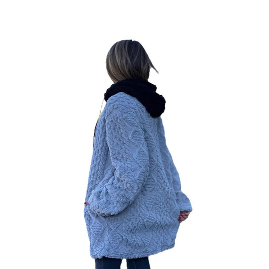 Damen kuschelige Kapuzenjacke mit Reißverschluss Fudus