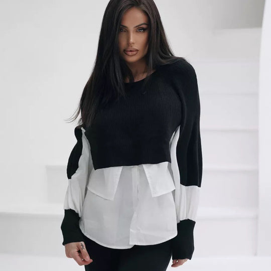 Damen modischer cropped Pullover mit innovativen Layering-Details Fudus