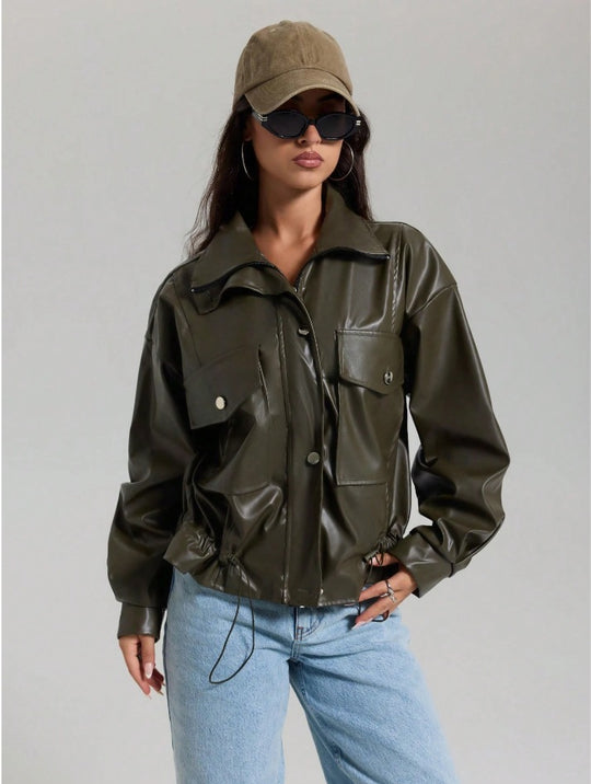 Damen lässige Oversized-Jacke mit großen Taschen Fudus