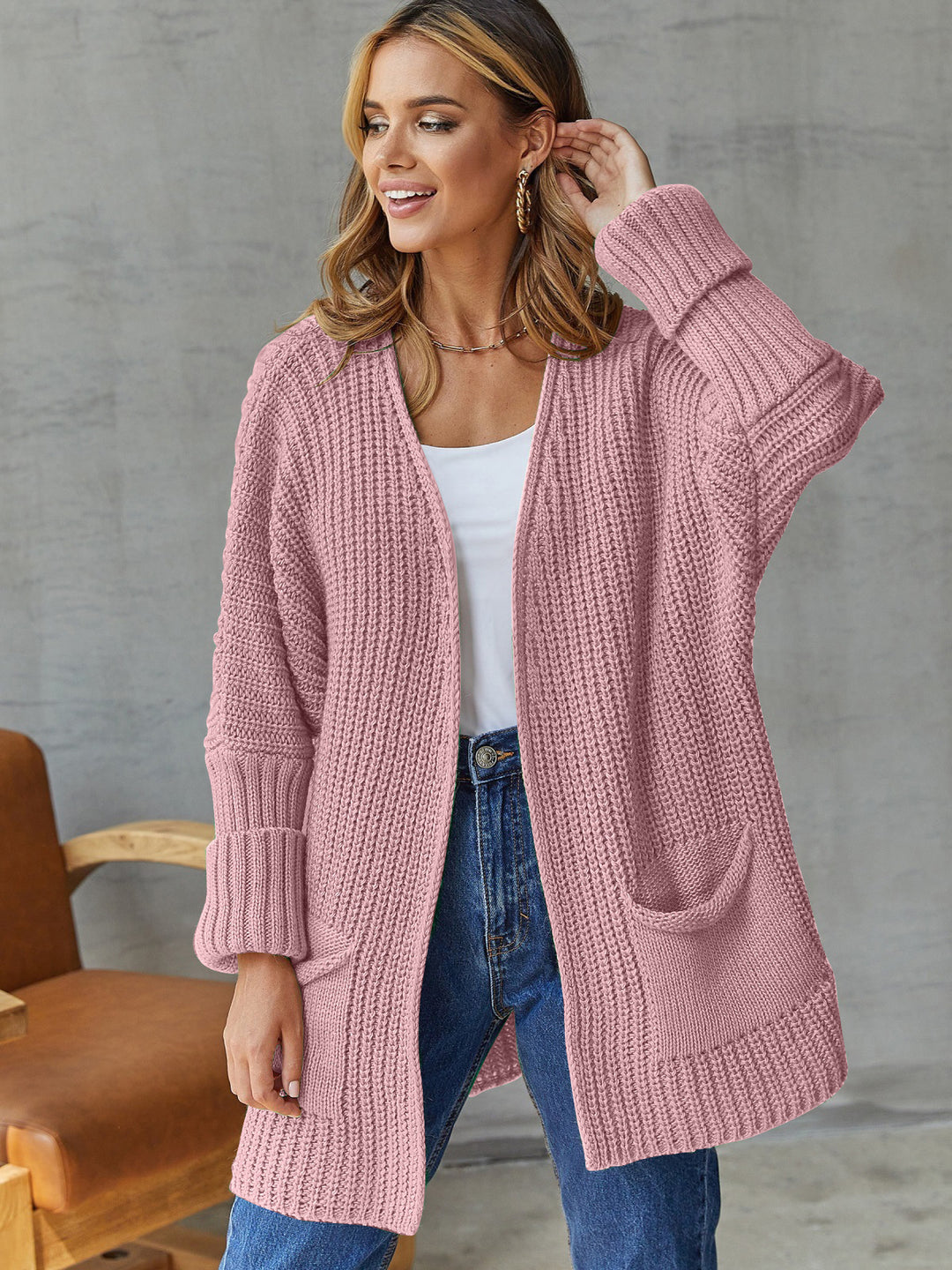 Damen Grobstrickcardigan mit praktischen Taschen und lässigem Schnitt Fudus