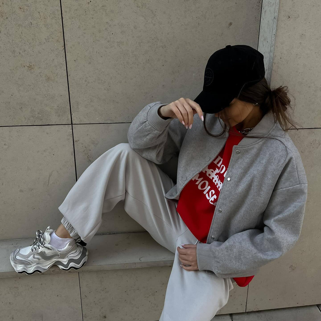 Damen lässige Collegejacke mit komfortabler Passform und funktionalen Details Fudus