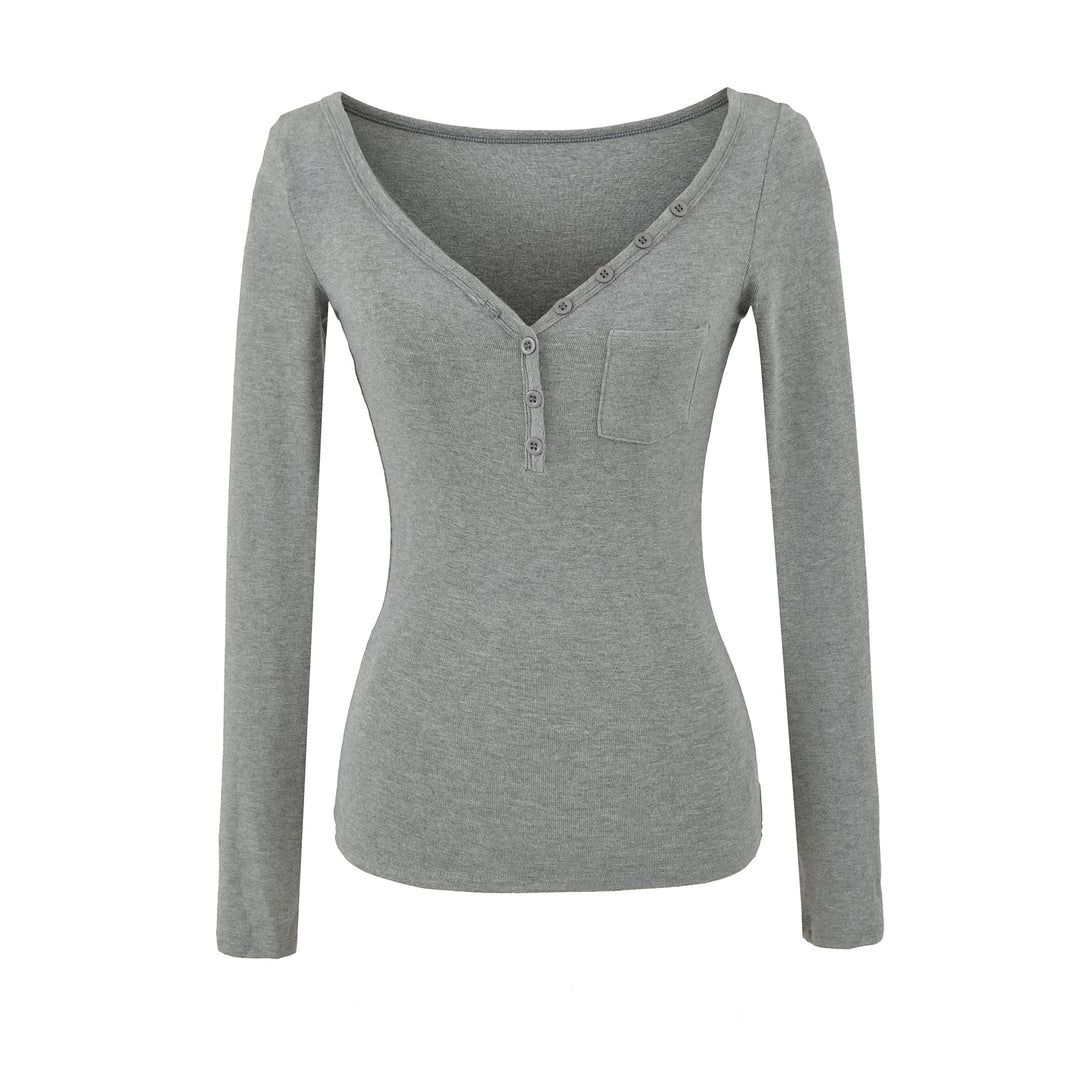 Damen langärmeliges Henley-Shirt Fudus