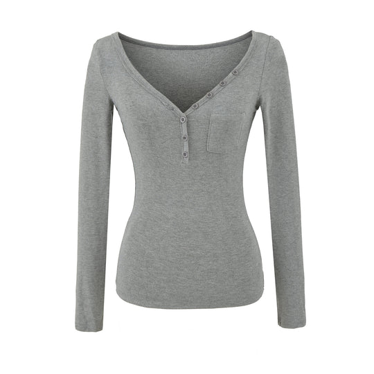 Damen langärmeliges Henley-Shirt Fudus