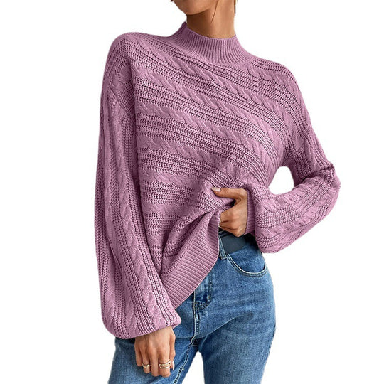 Damen Grobstrickpullover mit hohem Kragen und lässigem Schnitt Fudus
