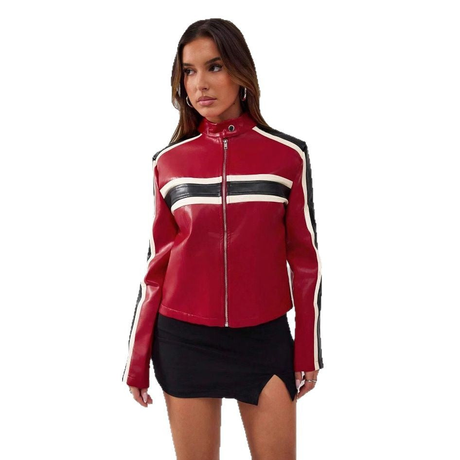 Damen Kunstlederjacke im sportlichen Retro-Design Fudus