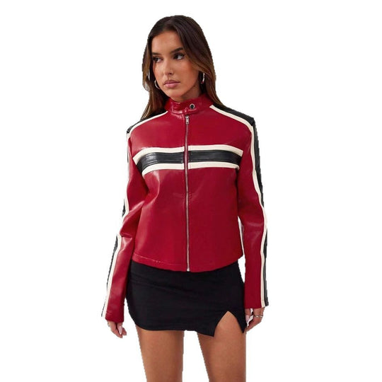 Damen Kunstlederjacke im sportlichen Retro-Design Fudus