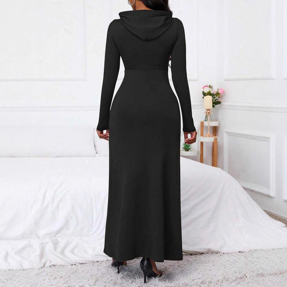 Damen Kapuzenmaxikleid mit praktischem Taschendesign Fudus