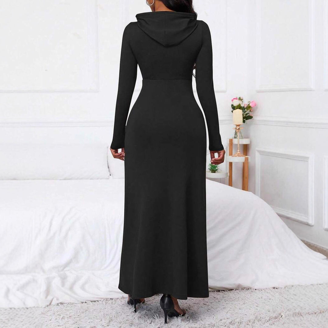 Damen Kapuzenmaxikleid mit praktischem Taschendesign Fudus