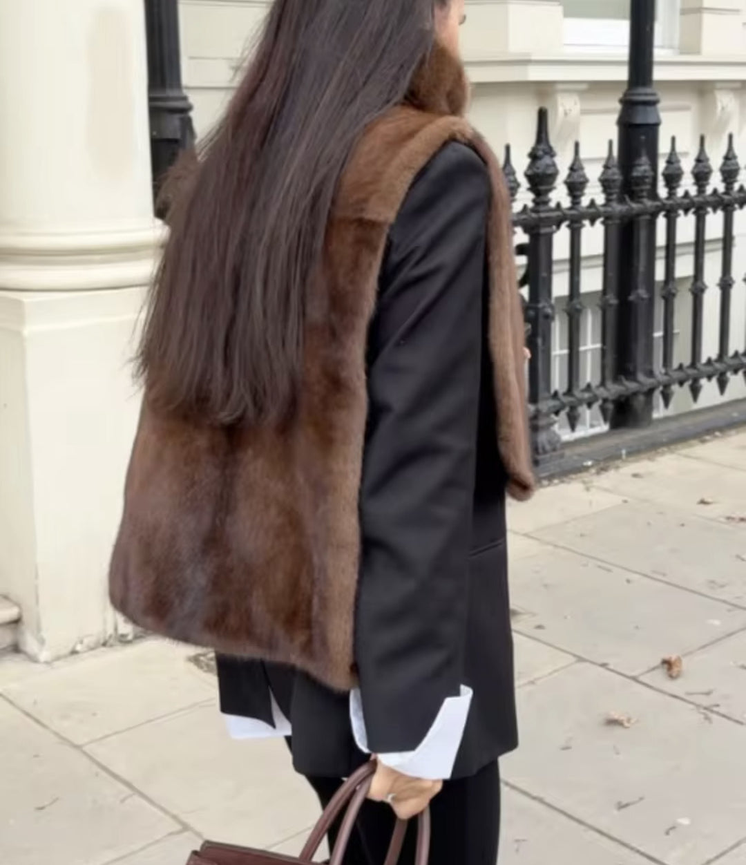 Damen kuschelige Kunstfellweste mit hohem Kragen Fudus