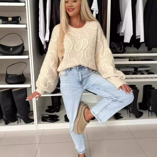 Damen kuscheliger Strickpullover mit kreativem Muster Fudus