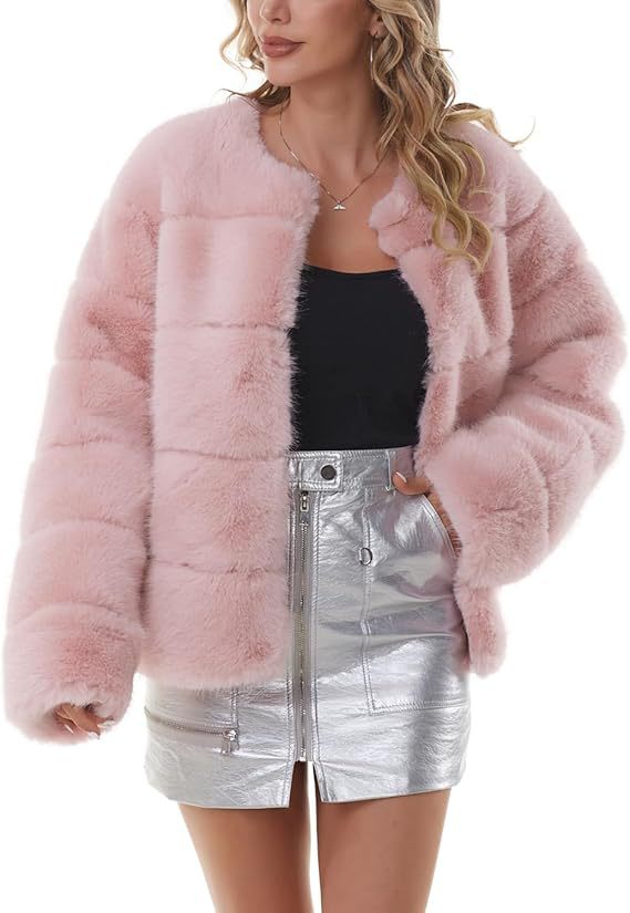 Damen Modischer Kunstfell-Jacke mit strukturiertem Design Fudus