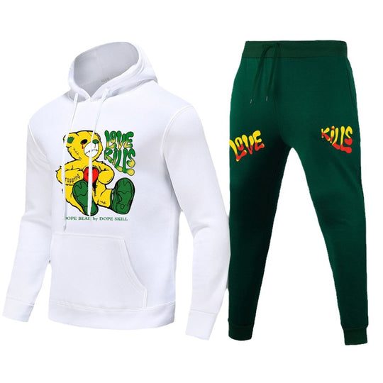 Damen Hoodie und Jogginghose Set mit kreativem Bärenmotiv und auffälligem Schriftzug Fudus