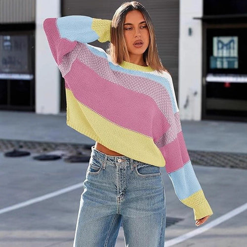 Damen kuscheliger Strickpullover mit modernem Farbblock-Design Fudus