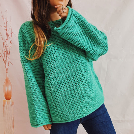 Damen Grobstrickpullover mit weitem Schnitt und lässigen Ärmeln Fudus