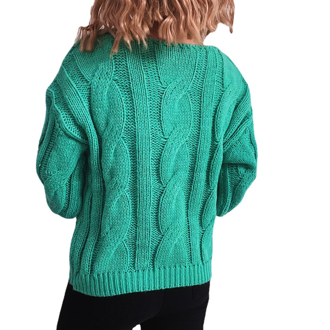 Damen Grobstrickpullover mit auffälligem Zopfmuster und weitem Schnitt Fudus