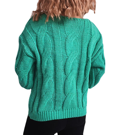 Damen Grobstrickpullover mit auffälligem Zopfmuster und weitem Schnitt Fudus