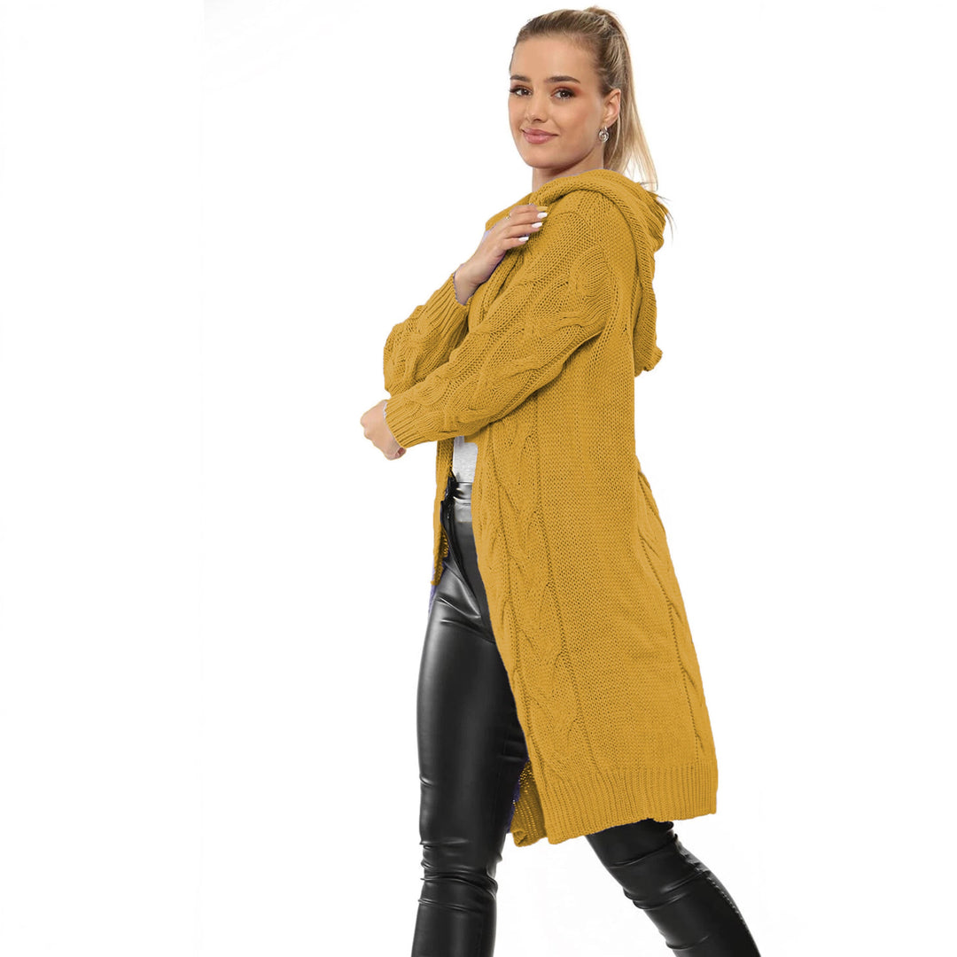 Damen Grobstrickjacke mit Kapuze und Zopfmuster Fudus