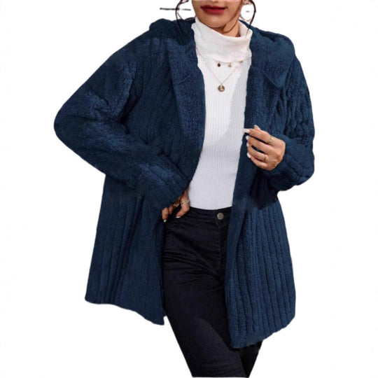 Damen kuschelige Fleecejacke mit Kapuze und strukturiertem Design Fudus