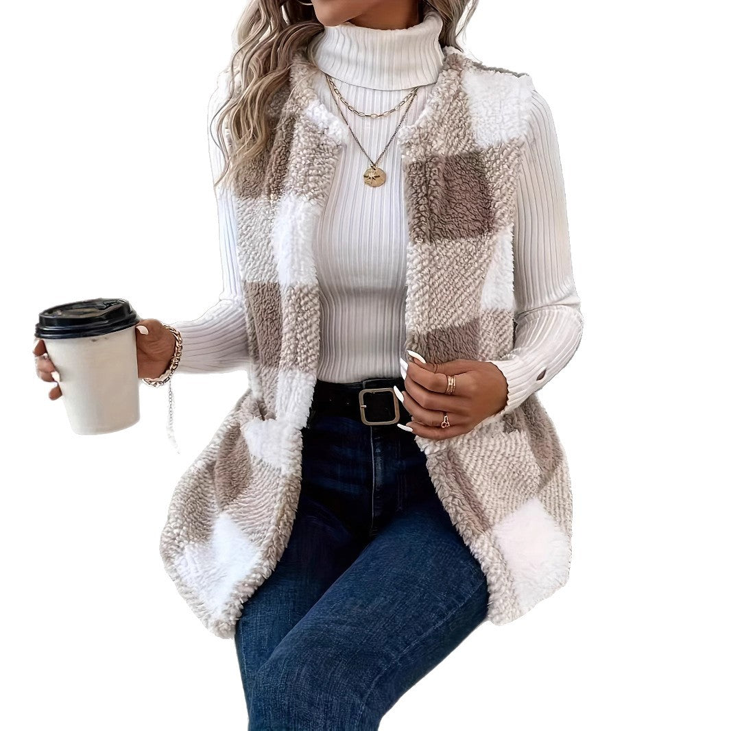 Damen Kuschelige Weste im Karomuster Fudus