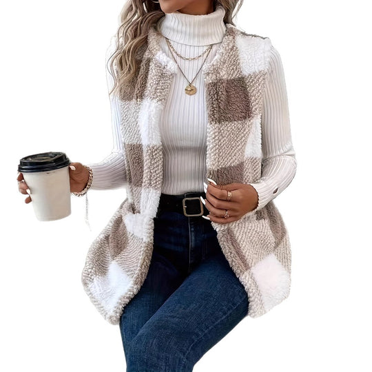 Damen Kuschelige Weste im Karomuster Fudus